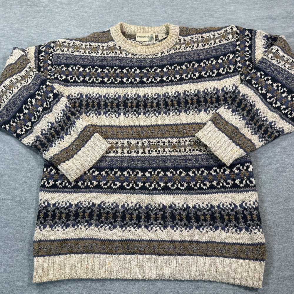 Fieldmaster Sweater Mens Medium Multi Color Striped Knit Crewneck Pullover‎ Wool
